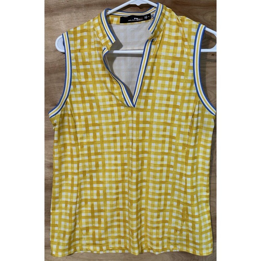 Ralph Lauren Woman Medium Polo Golf sleeveless Polo Shirt yellow gingham